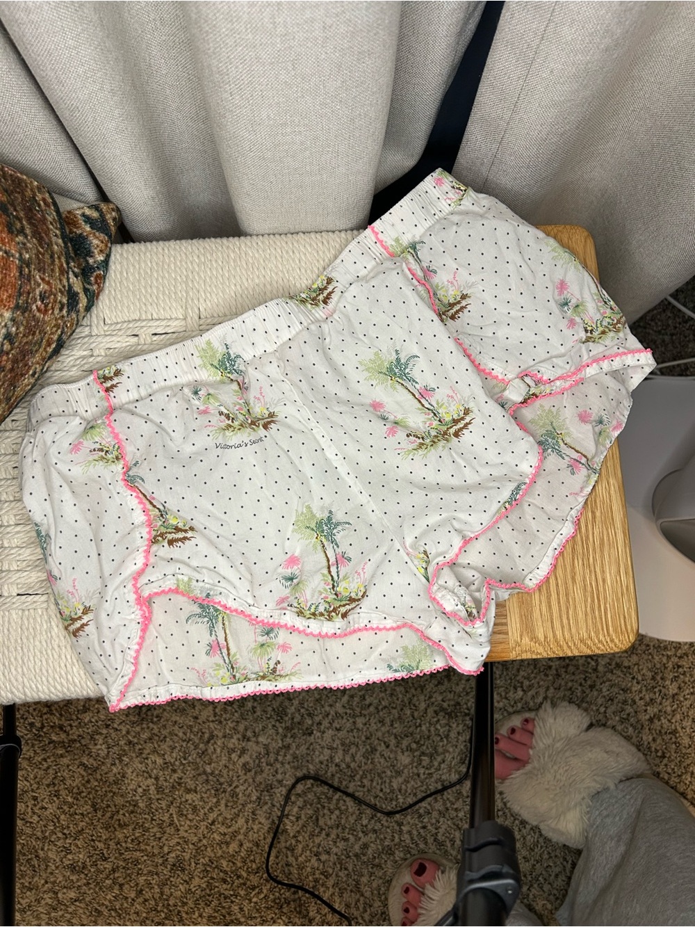 Victoria’s Secret White Polka Dot Tropical Print Pajama Sleep Shorts - Small
